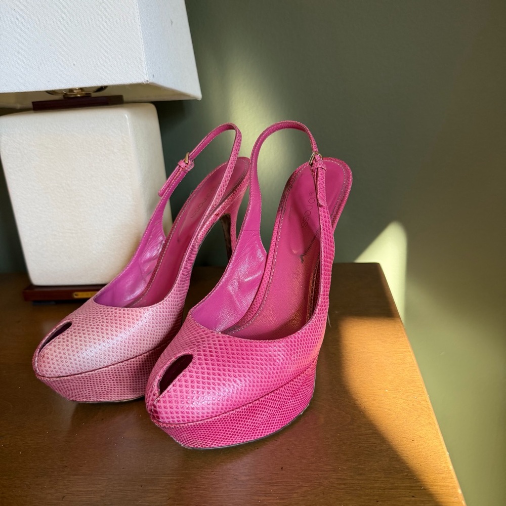 Sergio Rossi Pink Snakeskin Platform Heels 39|9